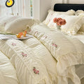Axyaa Korean Princess Lace Ruffles Wedding Bedding Set in Washed Cotton