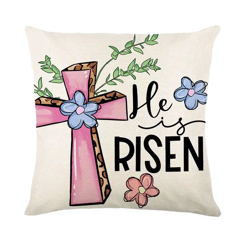 Easter Bunny Eggs Pillowcase 45x45cm Linen Pillow Covers, Axyaa Home Decor Brand