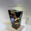 Axyaa Black Ceramic Geometric Square Vase with Golden Notch - Home Decor Accessory