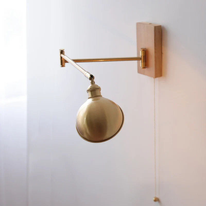 Axyaa Walnut Ash Wood Canopy LED Wall Sconce with Pull Chain Switch