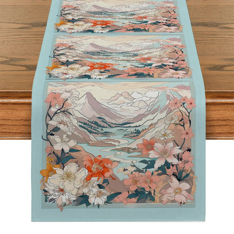 Axyaa Floral Table Runner for Kitchen Dining Room Holiday Party Decoration