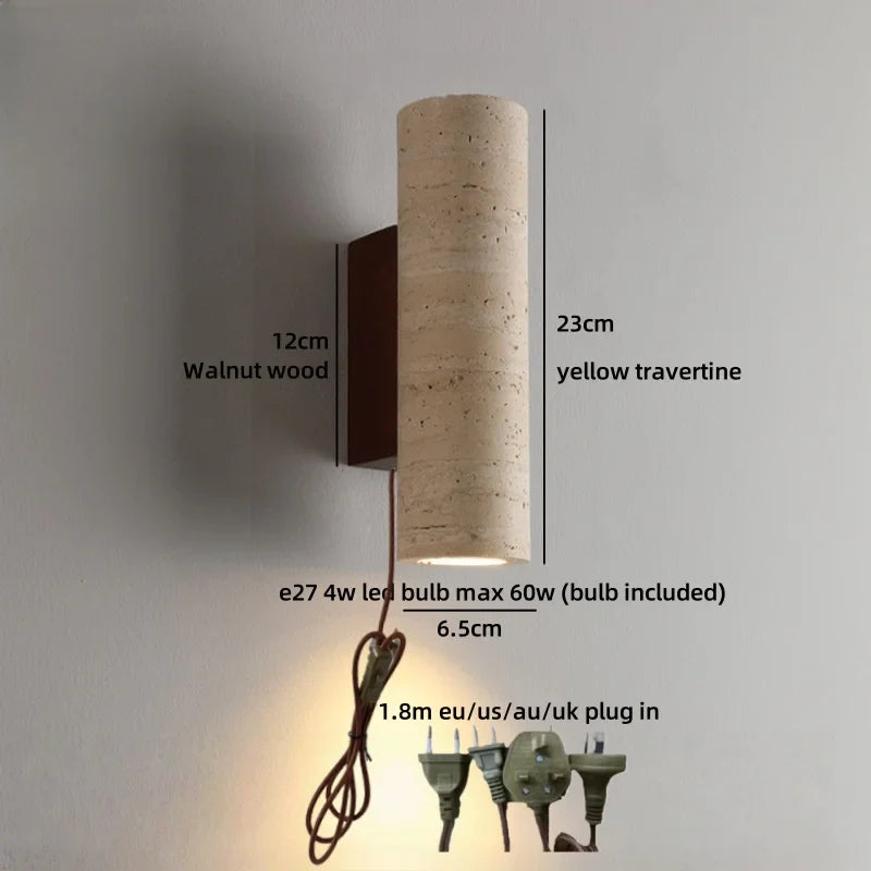 Axyaa Wabi Sabi LED Wall Light Yellow Travertine Stone Room Decoration