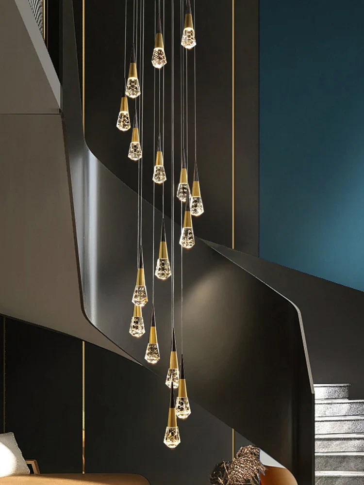 Axyaa Crystal Chandelier LED Staircase Lamp for Living Room & Kitchen