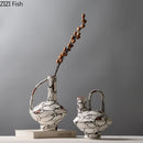 Axyaa Abstract Stripes Ceramic Vase with Artificial Flowers for Desk Decoration
