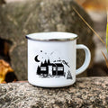 Axyaa Campfire Enamel Mug | Happy Camping Adventure Cups | Camper Van Gift