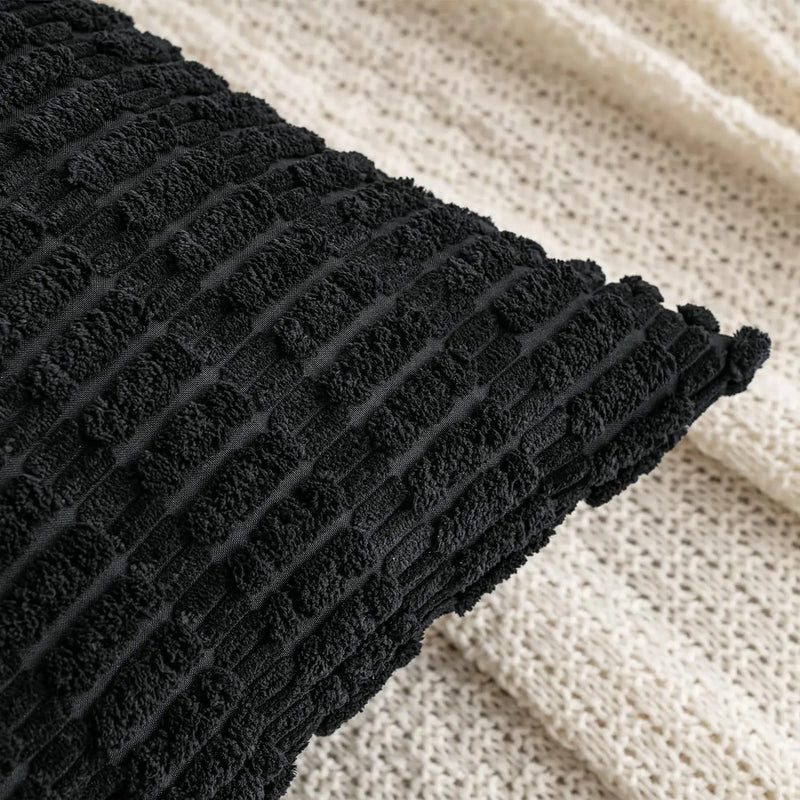 Axyaa Black Corduroy Stripe Pillow Cover 18x18 Inch Soft Square Cushion Case