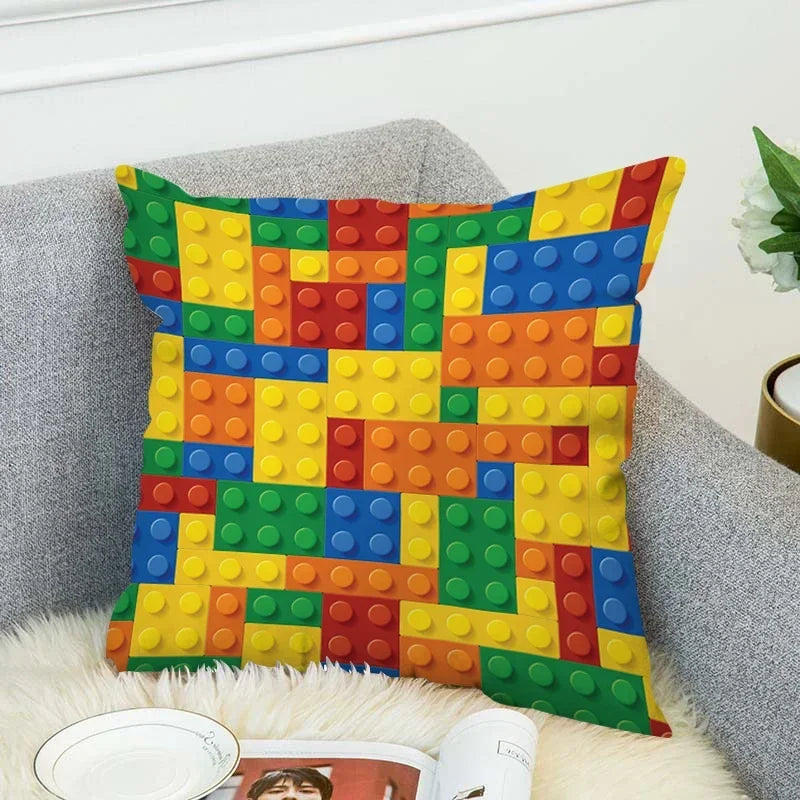 Axyaa Building Blocks Cushion Cover - 45*45 Decorative Pillowcase for Bed & Lounge Chairs