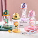 Axyaa Kids Straw Water Bottle 600ml - Leakproof Cartoon Sippy Cup