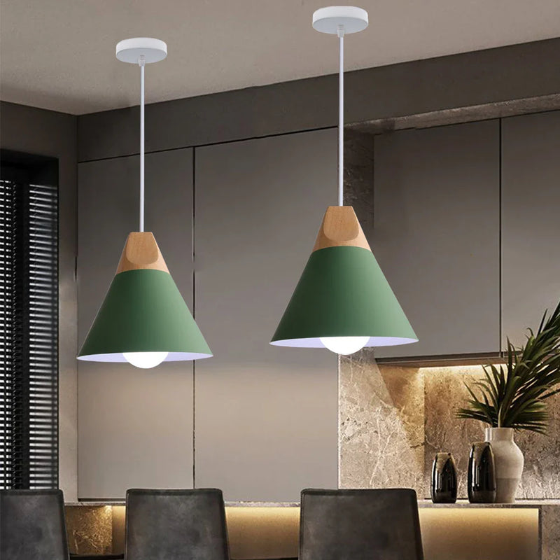 Nordic Aluminum Pendant Lights Wood Hanging Lamps by Axyaa.