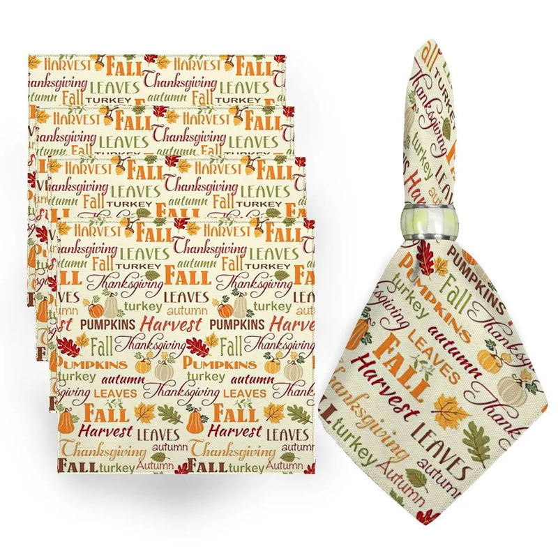 Axyaa Fall Harvest Pumpkin Napkins Square Tablecloth - Set of 4