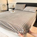 Rabbit Velvet Thicken Fitted Sheet Set Axyaa Warmth Bed Sheet Queen King Size