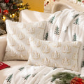 Axyaa Christmas Tree Bow Embroidered Pillowcase - Festive Living Room Decor