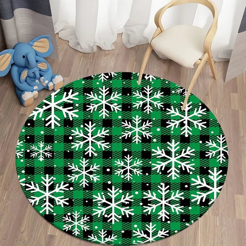 Axyaa Plaid Christmas Round Carpet - Non-Slip Home Decor Foot Mat