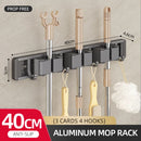 Axyaa Mop Broom Holder Hooks Bathroom Storage Rack Space-saving Hanger Slots Organizers
