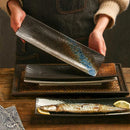 Axyaa Ceramic Sushi Boat Saury Plate - Rectangular Japanese Tableware