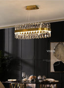 Axyaa Gold Crystal Chandelier - Rectangle LED Dining Room Lighting