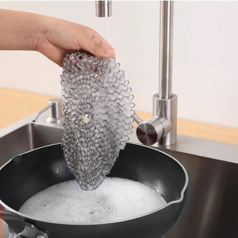 Axyaa Cast Iron & Stainless Steel Cleaner Brush Scrubber Pad Kitchen Gadget