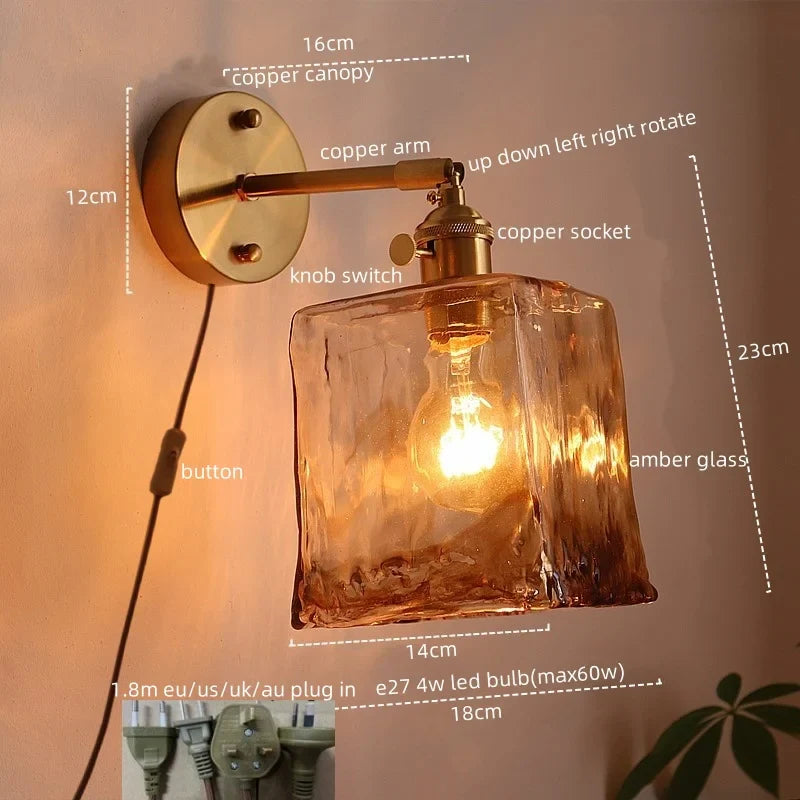 Axyaa Nordic Amber Glass LED Wall Lamp for Living Room and Bathroom