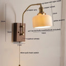 Axyaa Copper Glass LED Wall Lights Bedroom Living Room Pull Chain Switch Bedside Lamp