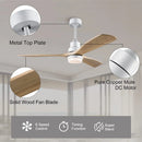 Axyaa Modern Nordic 52" Wooden Ceiling Fan with LED Light & Remote Control
