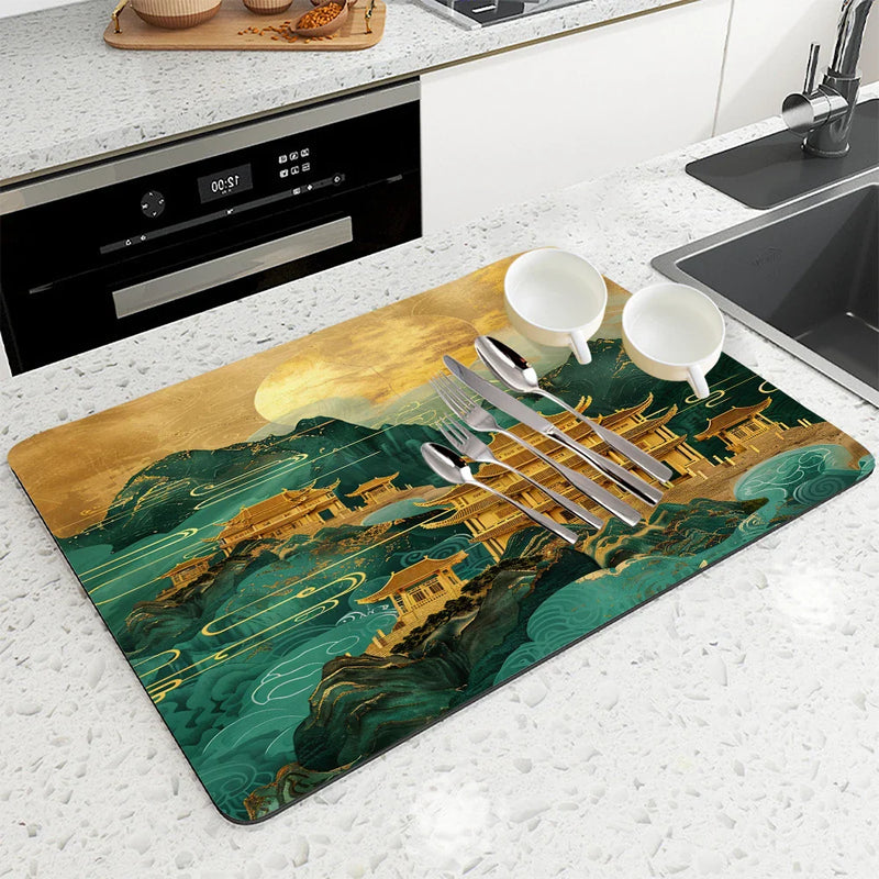 Axyaa Chinese Line Dry Coffee Mat: Absorbent & Anti-Slip Table Cup Drying Mats