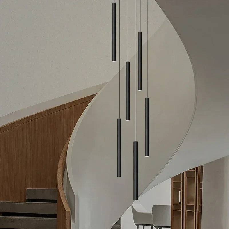 Axyaa Tubular LED Stair Chandelier for Duplex Building Villa Loft Lighting