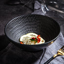 Axyaa Retro Striped Ceramic Soup Bowl 7 Inch Black Deep Noodle Restaurant Specialty