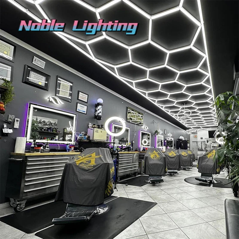 Axyaa Hexagon LED Garage Ceiling Light for Stylish Barbershop Hair Salon