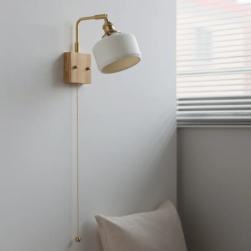 Axyaa White Ceramic LED Wall Lamp, Warm Light, Nordic Modern Round Flower Shade