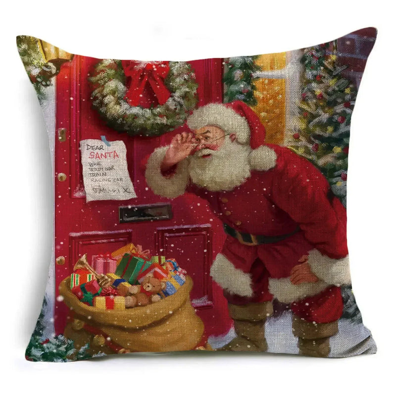 Axyaa Christmas Santa Snowman Pillowcase - Linen Cushion Cover 18*18 inch