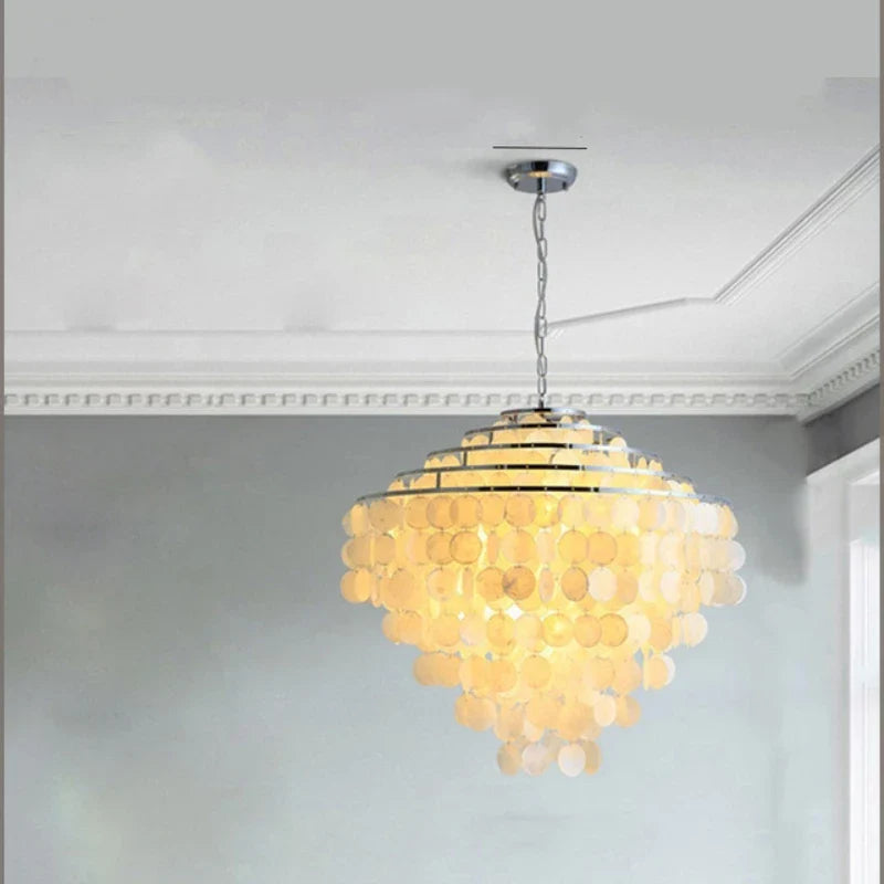 Axyaa Nordic Shell Wind Chime Chandelier: Retro LED Pendant Light for Elegant Spaces