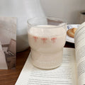 Axyaa 12oz Cute Ins Style Glass Coffee Cup with Red Pink Knot Print