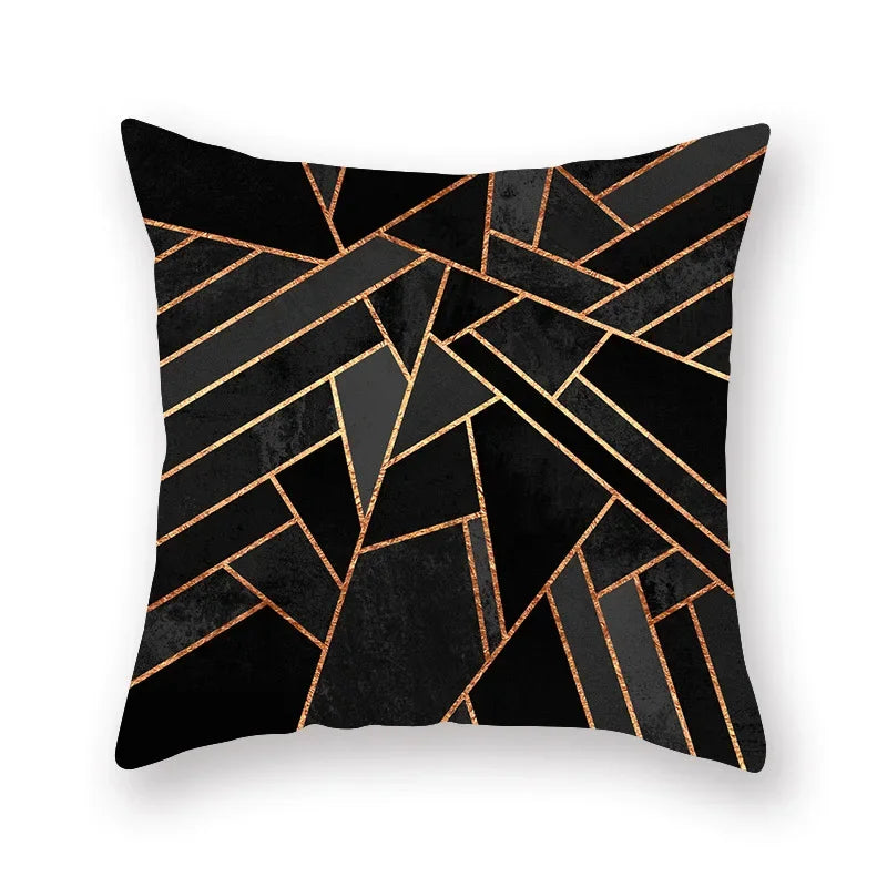 Axyaa Luxury Gold Black Geometric Marble Stripe Pillowcase