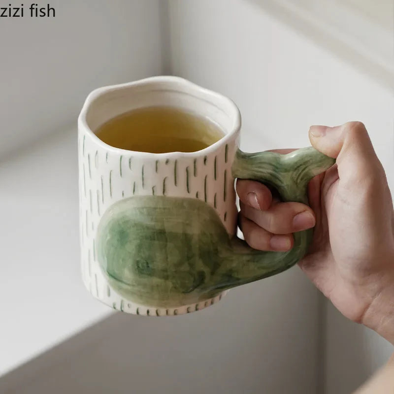 Axya Cartoon Dolphin Mug with Whale Tail Handle, Kids' Cute Fish Cup