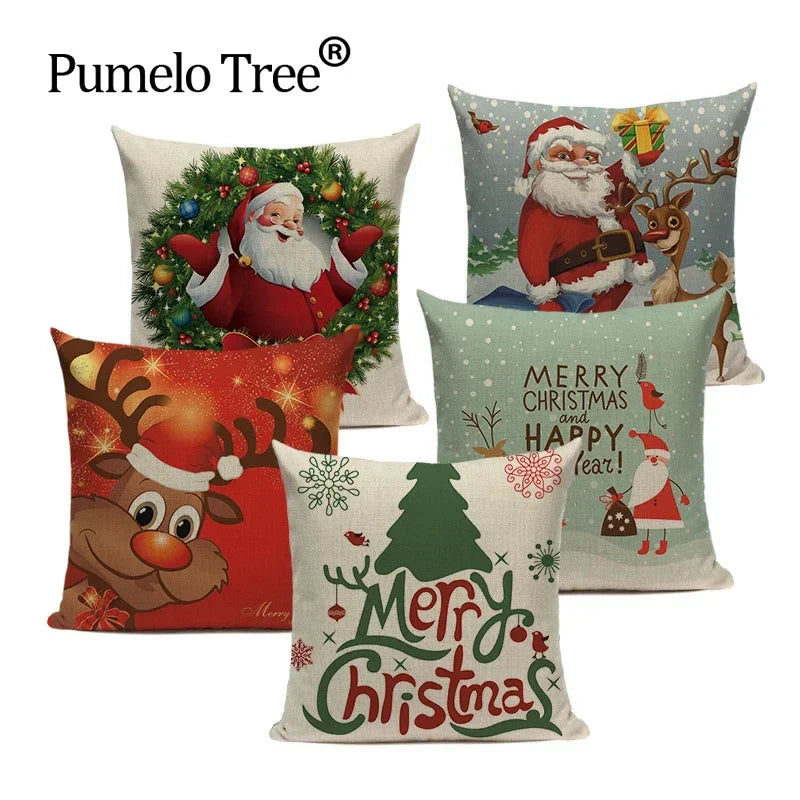 Axyaa Christmas Deer Throw Pillow Case - Festive Santa Claus Decor for Happy Holidays