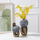 Axyaa Golden Stripe Geometric Ceramic Vase - Abstract Hollow Flower Arrangement
