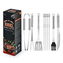 Axyaa 7-Piece Stainless Steel BBQ Tool Set in Paper Box for Outdoor Grilling