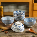 Axyaa Blue and White Hand-Painted 4.5" Ceramic Rice Bowl, Vintage Style Home Use
