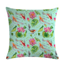 Axyaa Lotus Carp Print Cushion Cover for Home Decor on Mahogany Chair