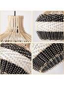 Axyaa Retro Rattan Round LED Ceiling Chandelier for Home Decoration