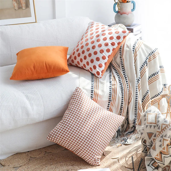 Axyaa Orange Houndstooth Sofa Cushion Cover - Ultra Soft Nordic Style Throw Pillow Cover