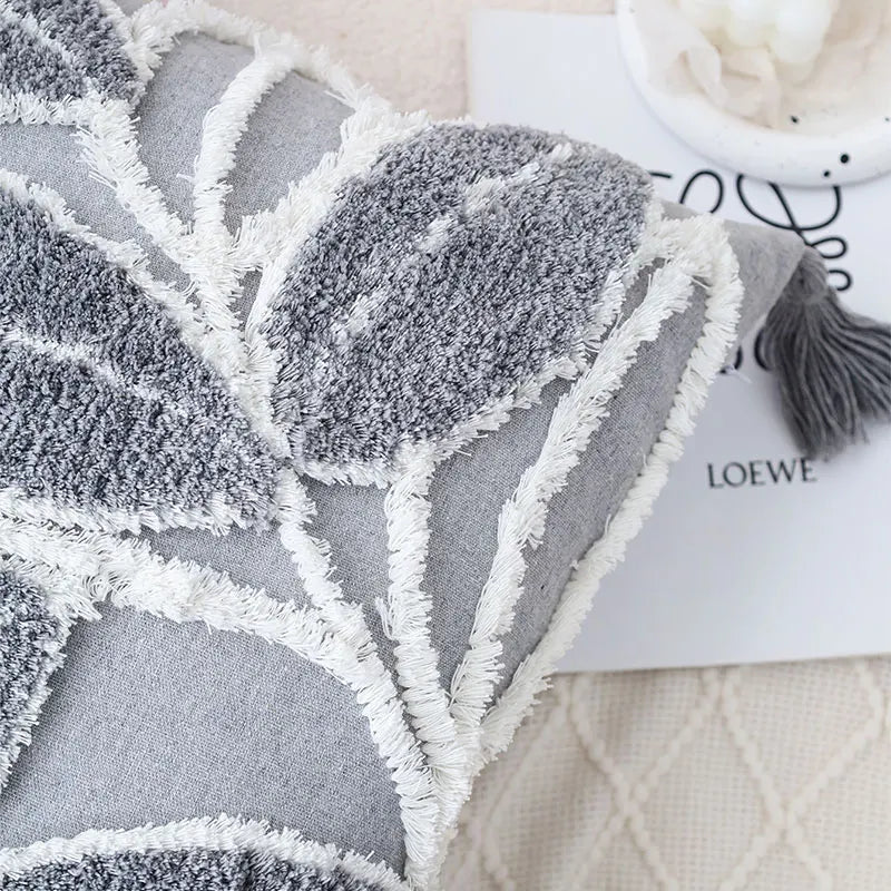Axyaa Tufted Cushion Cover With Tassel - Mori Style Home Decor Pillowcase