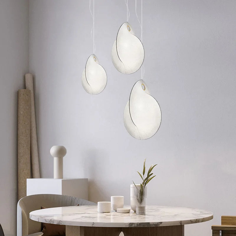 Shell Design Silk Pendant Lamp - Japanese Style for Living Room, Bedroom, Kitchen Island by Axyaa