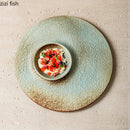 Axyaa Ceramic Vintage Dessert Dinner Plate Set - Circular Flat Steak Pasta Serving Plates