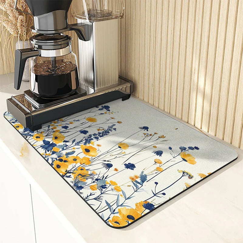 Axyaa Spring Flowers Kitchen Mat Absorbent Antiskid Quick Dry Bathroom Tableware Drain Pad