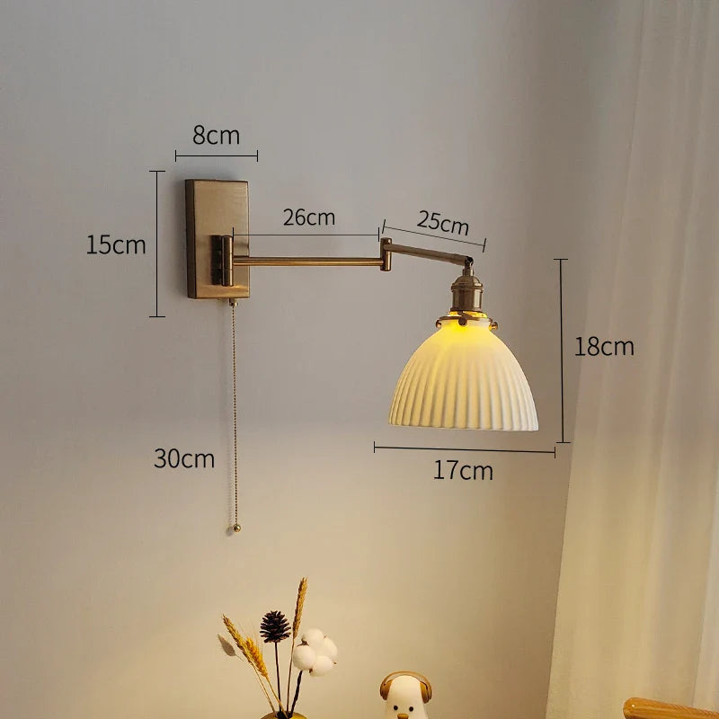 Axyaa Nordic LED Wall Sconce Left Right Rotate Pull Chain Switch Stair Light