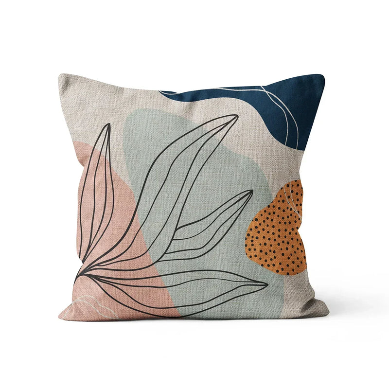 Axyaa Beige Linen Flower Cushion Cover 45x45cm Home Decor Pillow Case