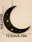 Axyaa Black Wooden Crescent Moon and Stars Wall Hanging