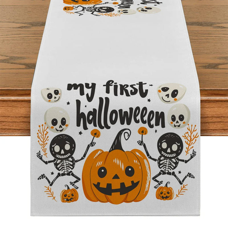 Axyaa Halloween Jack-o'-lantern Skull Table Runner for Kitchen Dining Decor