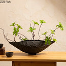 Axyaa Ceramic Floral Vase Porcelain Decoration Crafts Black Relief Modern Decor